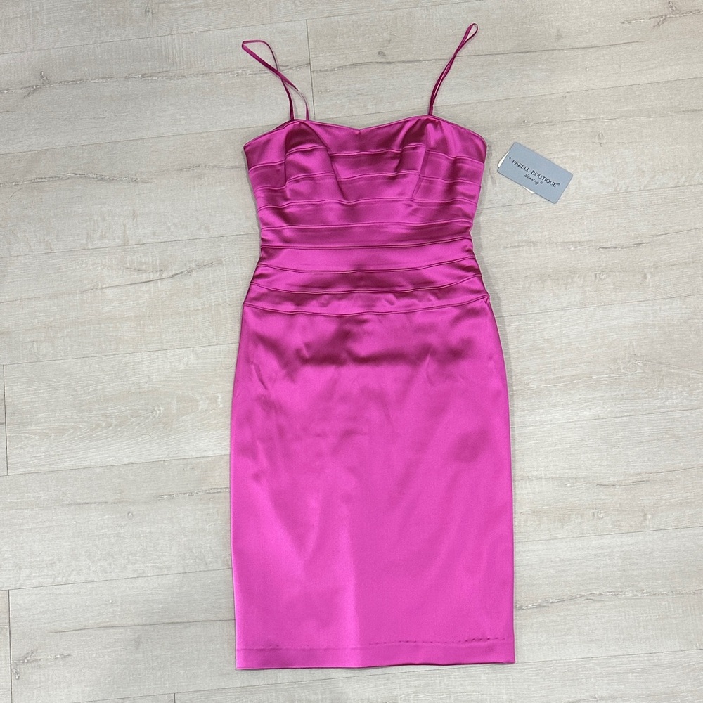 Papell Boutique Fuchsia Satin Midi Dress
